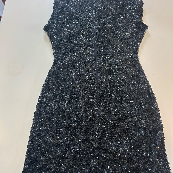 Parker Serena Black Sequined Silk V-Neck Mini Dress Size 6 - Picture 8 of 9